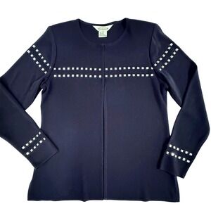 Exclusively Misook Cardigan Square Silver Studs Navy Long Sleeve Small (159)